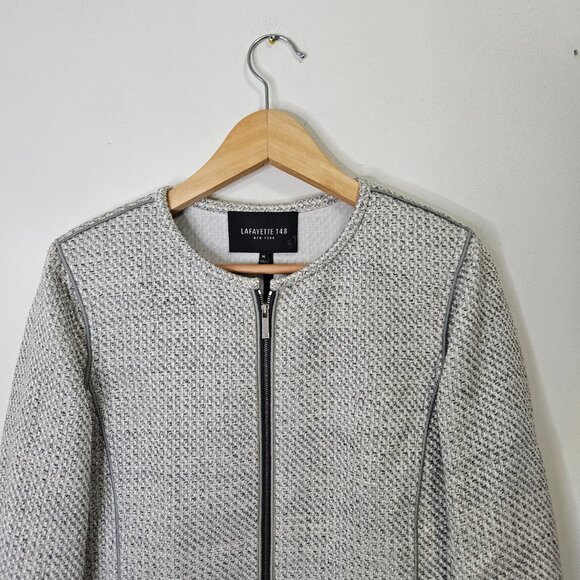 Lafayette 148 New York Kerrington Tweed Jacket Sz M Grey Zipper Front - Picture 4 of 11